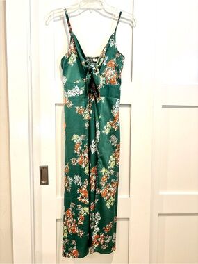 Source Unknown Green Floral Tie-Front Midi Dress